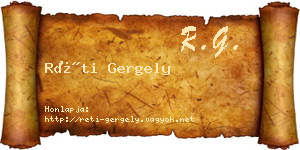 Réti Gergely névjegykártya